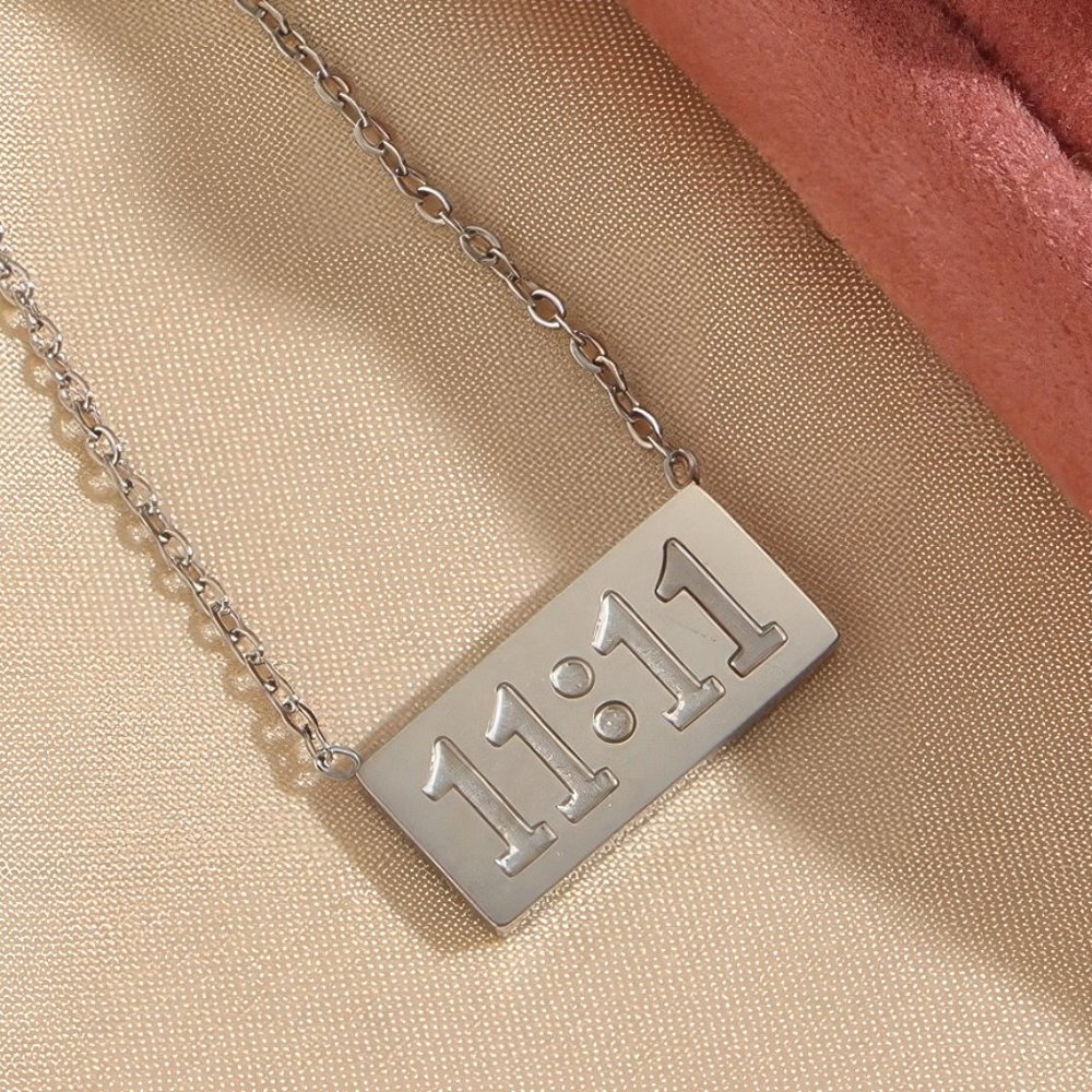 Silver 1111 Angel Number Pendant Necklace Stainless Steel - Picture 12 of 12
